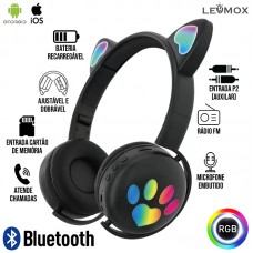 Headphone Bluetooth Gatinho LEF-1018 Lehmox - Preto